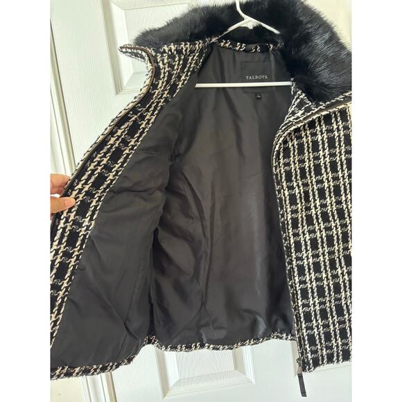 Talbots faux fur collar down puffer tweed vest sz large - Picture 9 of 13